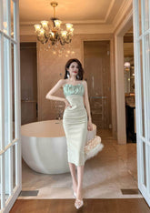 Spaghetti Straps Bustier Pleated Bandeau Dress
